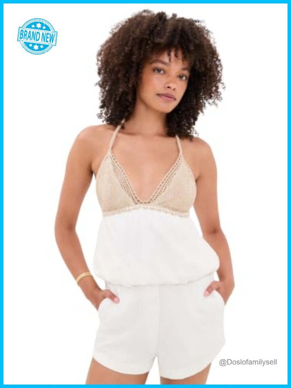 Crochet Bodice Halter Top Stretch Jersey Sleeveless Tie Back